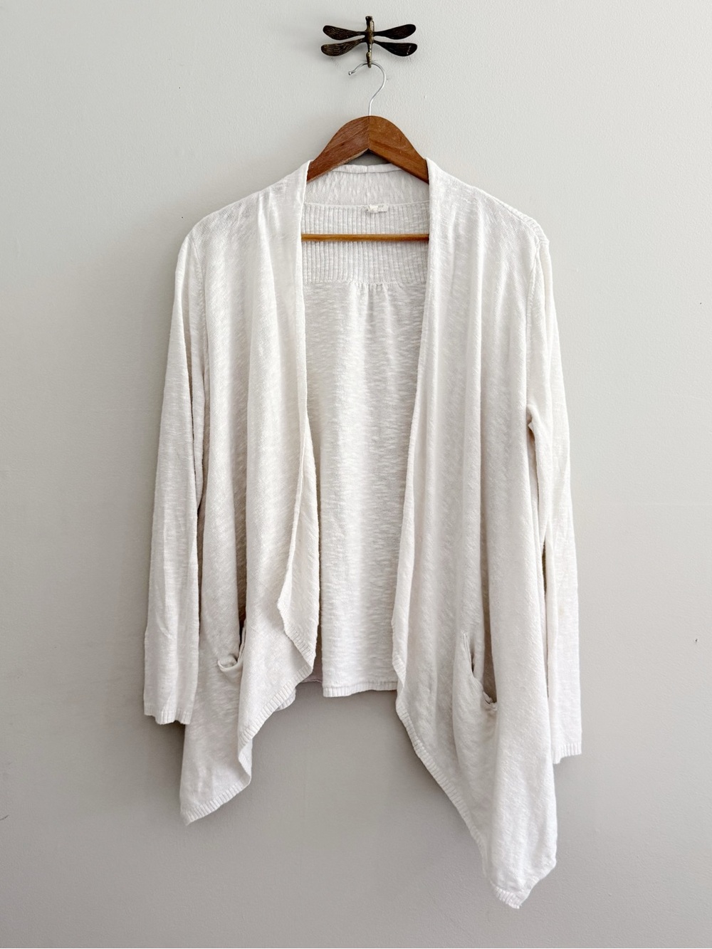 Eileen Fisher Linen Cotton Open-Front Draped Cardigan in White Womens 2X